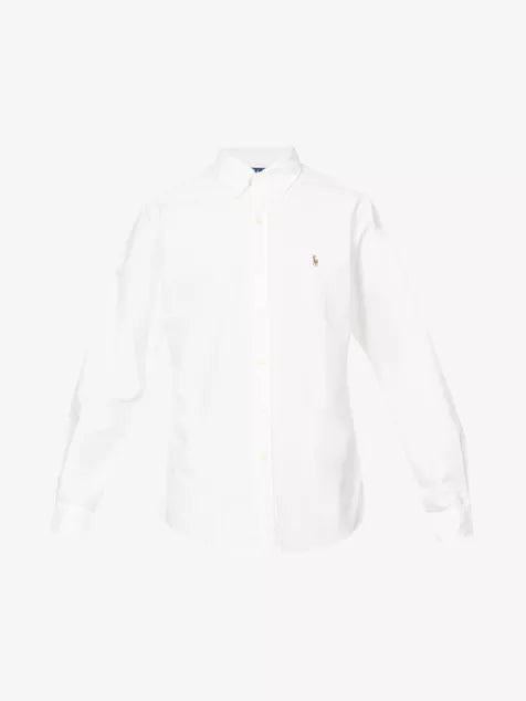 Long-sleeved button-down custom-fit cotton Oxford shirt