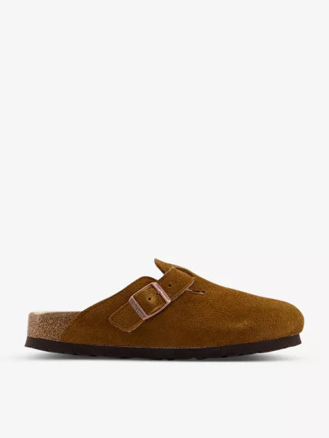 Boston buckle-detail suede and shearling sandals