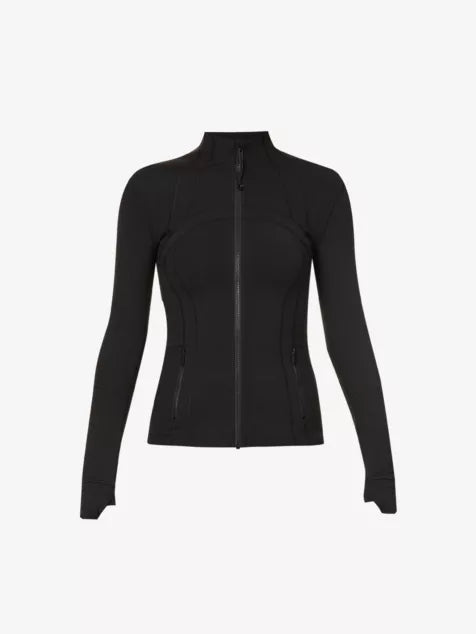 Define funnel-neck fitted stretch-knit jacket