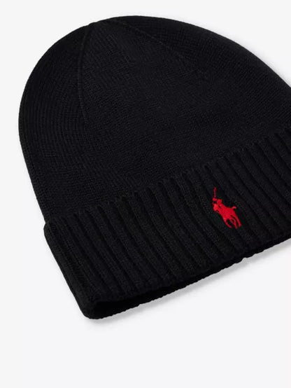 Brand-embroidered folded-brim wool beanie