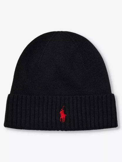 Brand-embroidered folded-brim wool beanie