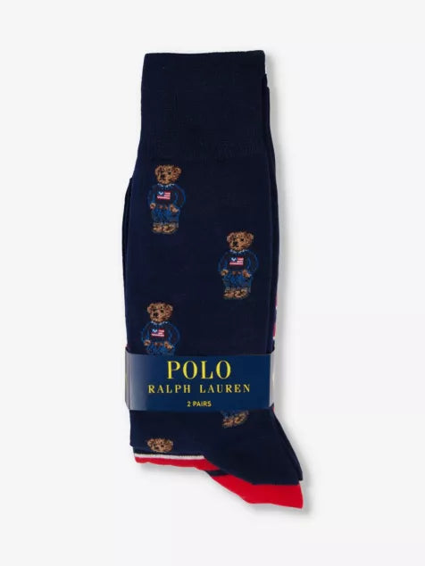 Brand-embroidered pack of two stretch-cotton-blend socks