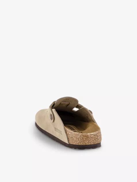 Boston logo-embossed suede clogs