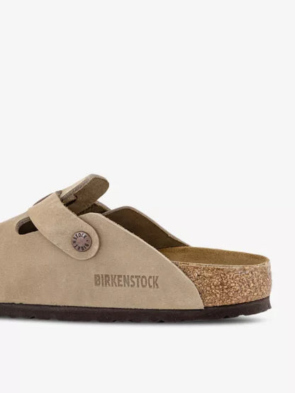 Boston logo-embossed suede clogs