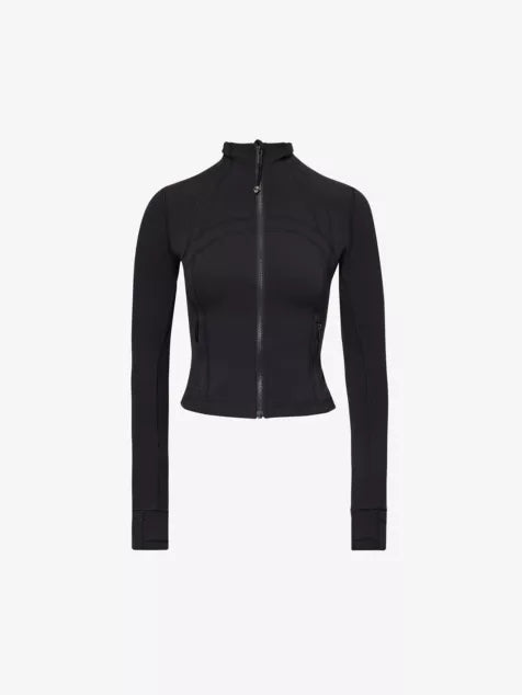 Define funnel-neck fitted stretch-woven jacket