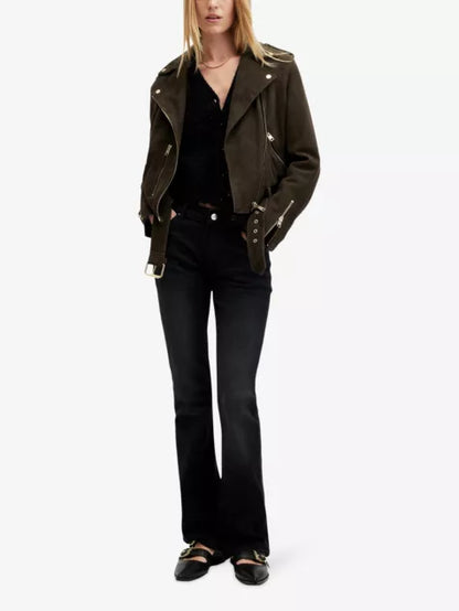 Balfern belted-waist slim-fit suede biker jacket