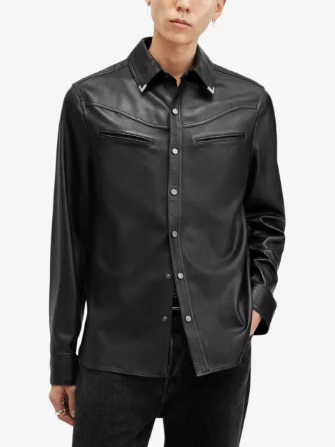 Draven chest-pocket leather shirt