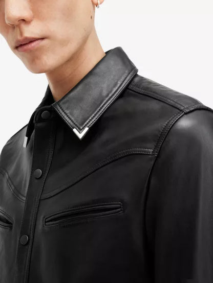 Draven chest-pocket leather shirt