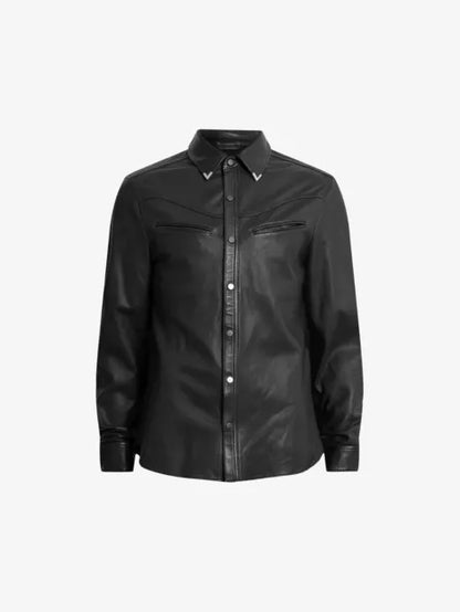 Draven chest-pocket leather shirt