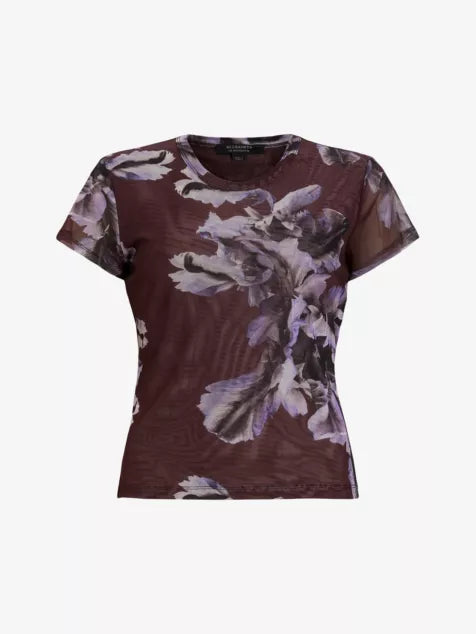 Ellie floral-print short-sleeve stretch-mesh T-shirt