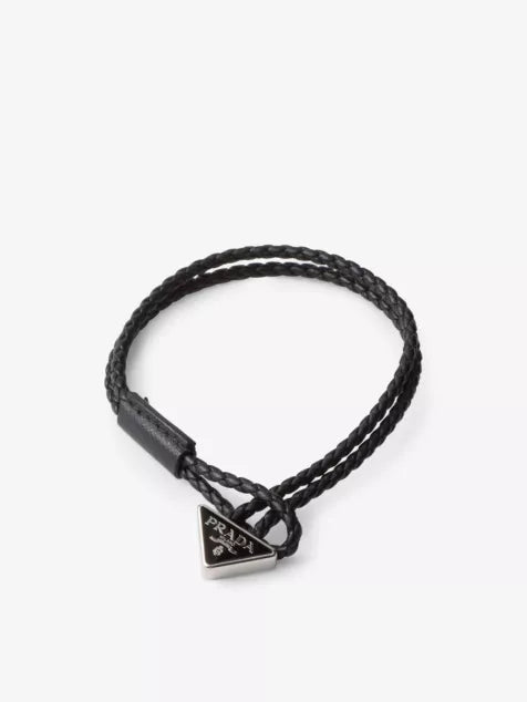 Brand-plaque braided leather bracelet