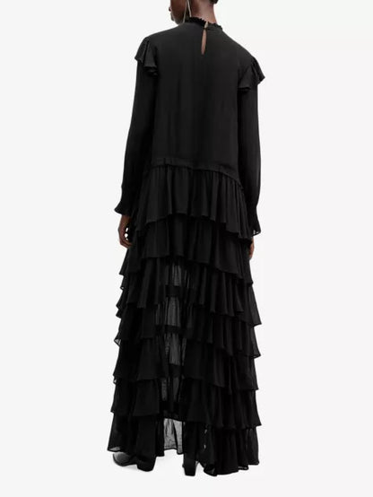 Cavarly tiered-skirt long-sleeve woven maxi dress