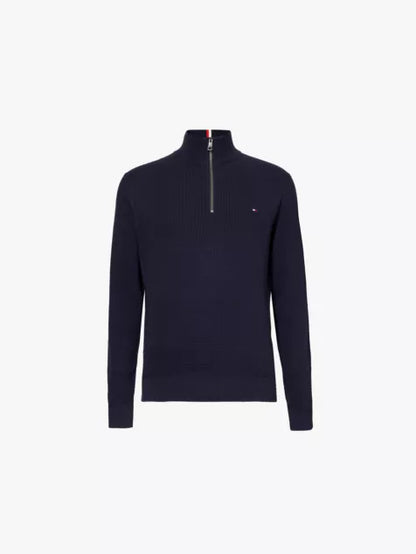 Logo-embroidered half-zip knitted sweatshirt