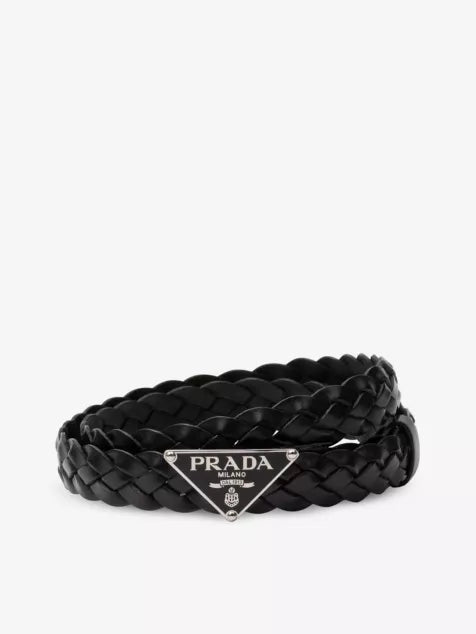 Triangle-buckle braided leather belt