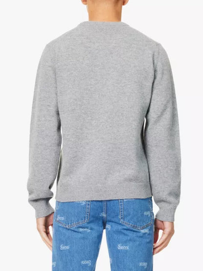 Brand-intarsia crewneck brushed wool knitted jumper