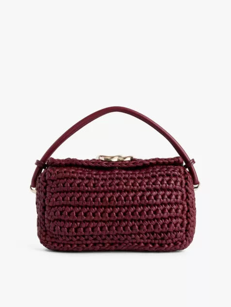 Crochet soft leather top-handle bag