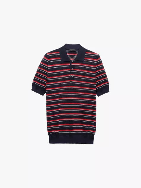 Stripe-pattern jacquard-knit silk polo shirt