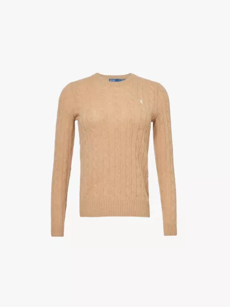 Logo-embroidered cable-knit wool and cashmere jumper