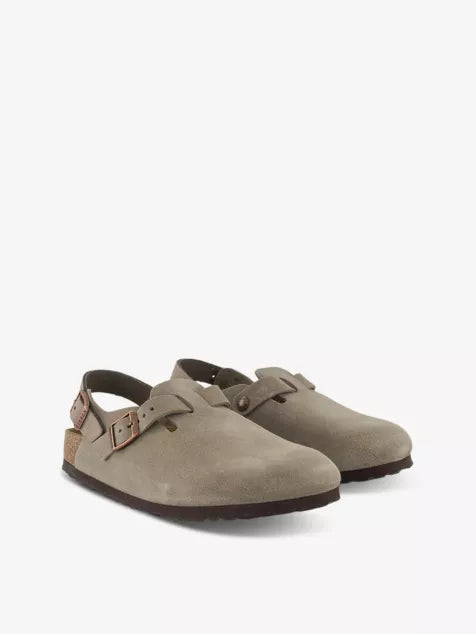 Tokio logo-embossed suede slingback clogs