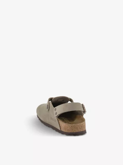 Tokio logo-embossed suede slingback clogs