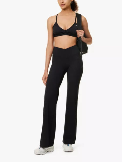 Crossover waist flared-leg regular stretch-woven leggings