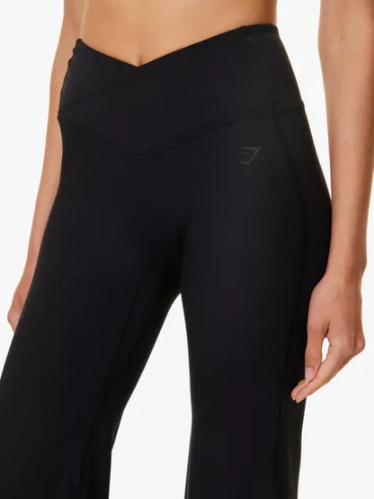 Crossover waist flared-leg regular stretch-woven leggings