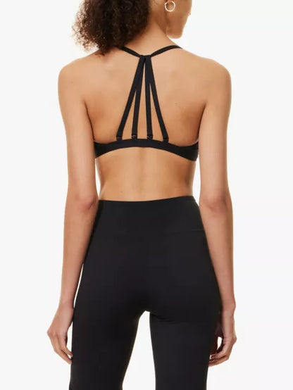 Minimal triangle-cup stretch-woven sports bra