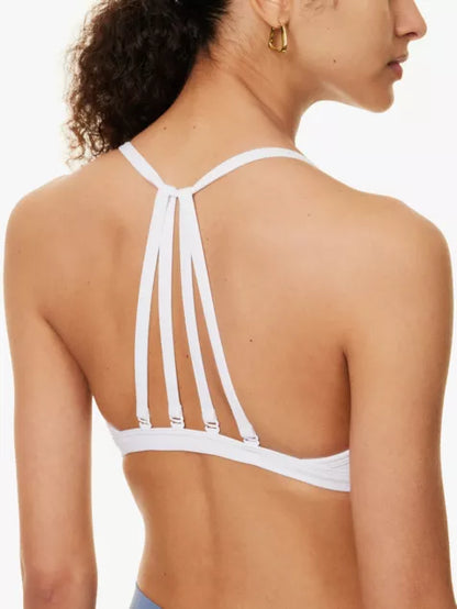 Minimal triangle-cup stretch-woven sports bra