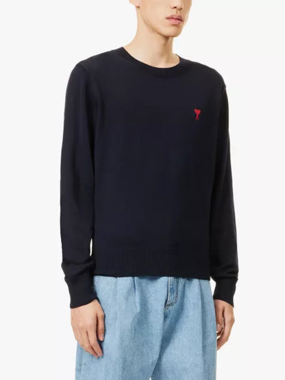 Brand-embroidery crew-neck regular-fit wool jumper