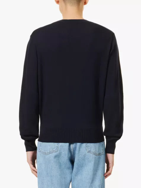 Brand-embroidery crew-neck regular-fit wool jumper