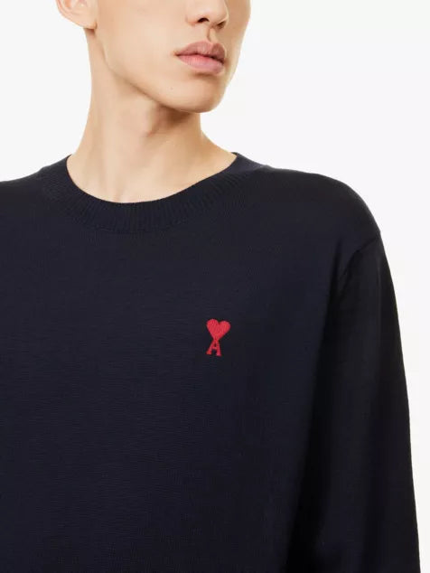 Brand-embroidery crew-neck regular-fit wool jumper