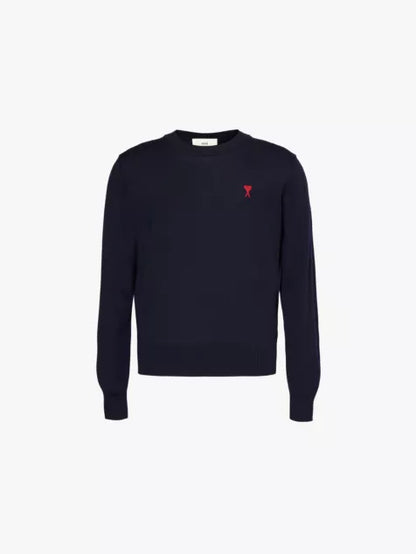 Brand-embroidery crew-neck regular-fit wool jumper