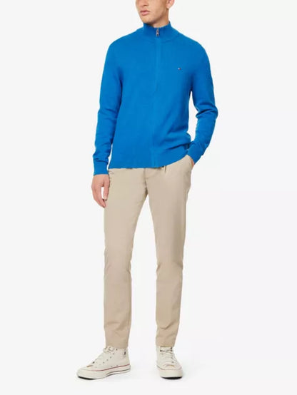 High-neck zip-front cotton and cashmere-blend knit cardiga