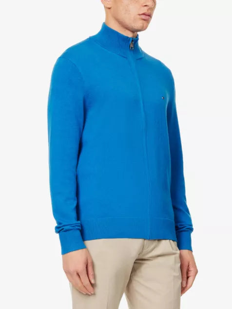 High-neck zip-front cotton and cashmere-blend knit cardiga