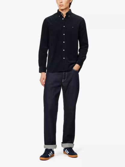 Button-front long-sleeve cotton-corduroy shirt