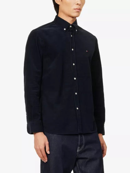 Button-front long-sleeve cotton-corduroy shirt