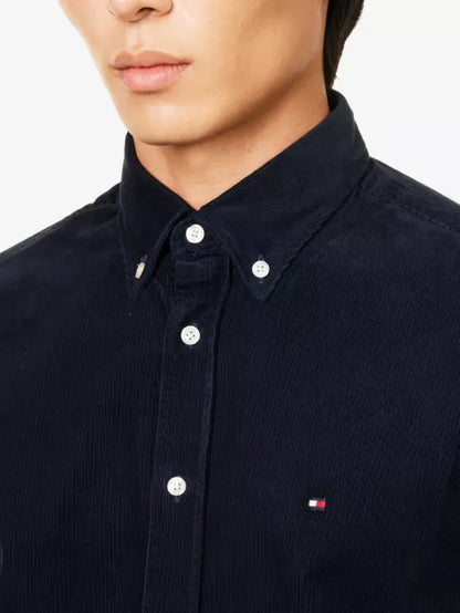 Button-front long-sleeve cotton-corduroy shirt