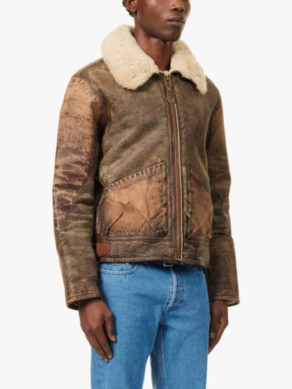 Annual shearling regular-fit leather jacket