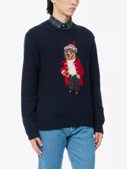 Polo Bear-intarsia knitted wool and cashmere jumper