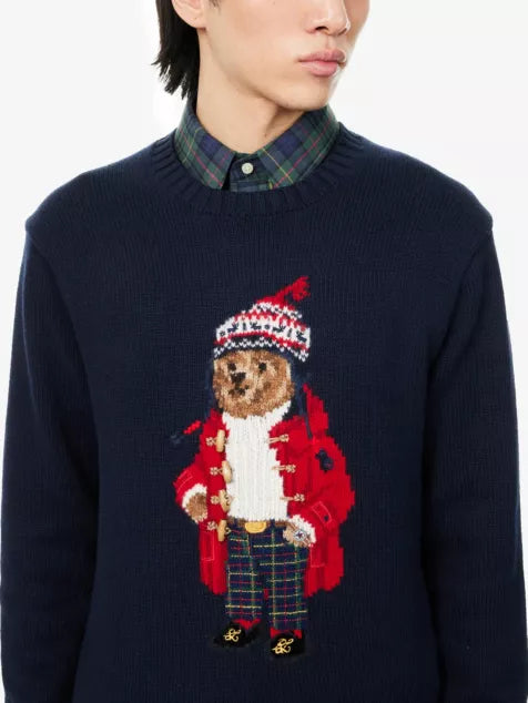 Polo Bear-intarsia knitted wool and cashmere jumper