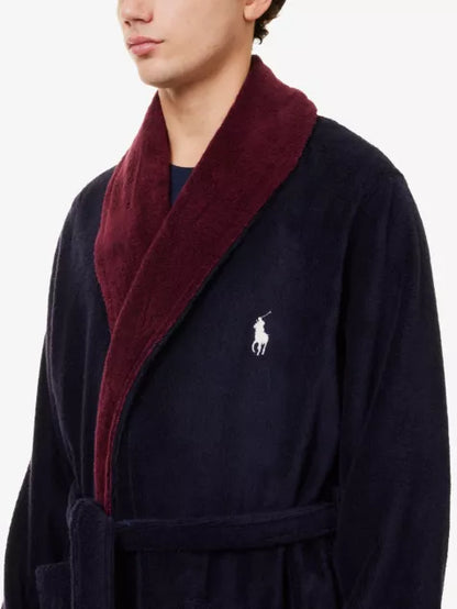 Brand-embroidery relaxed-fit cotton bathrobe