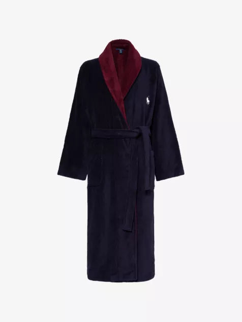 Brand-embroidery relaxed-fit cotton bathrobe