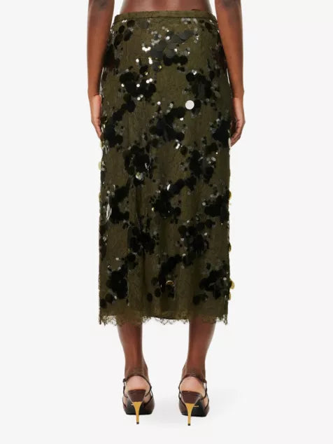 Sequin-embellished mid-waist woven midi skirt