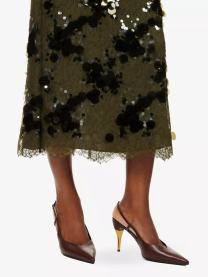 Sequin-embellished mid-waist woven midi skirt