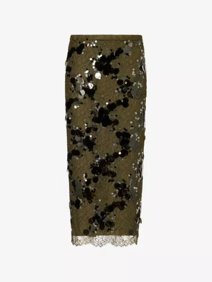 Sequin-embellished mid-waist woven midi skirt