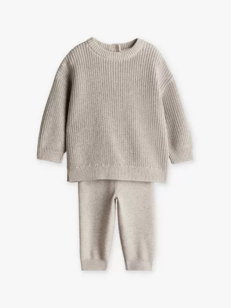 Long-sleeved cotton-knit top and trouser set 0-36 months