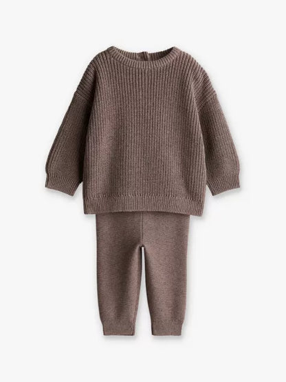 Long-sleeved cotton-knit top and trouser set 0-36 months