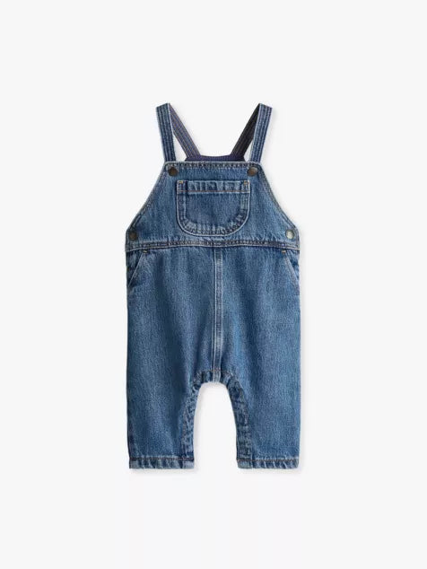 Adjustable-strap patch-pocket denim-blend jumpsuit 4 months-3 years